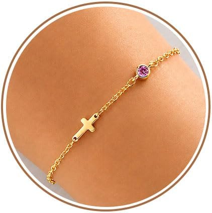 DONYUDE Cross Bracelet for Women with Birthstone Religious Jewelry Birthstone Gi