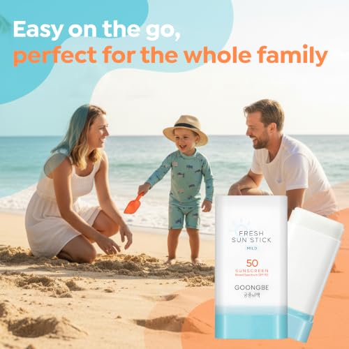 Image of GOONGBE Fresh Sun Stick Mild SPF 50 - No White Cast Zinc Oxide Mineral Sunscreen Stick Balm - Non Greasy Soft Matte Finish - Travel Friendly for Babies, Kids & Adults - Vegan, 0.81oz.