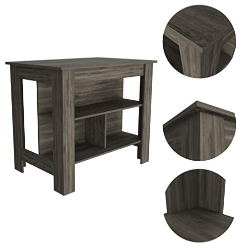 GOWE Cala Kitchen Island, quatro pernas, três prateleiras - marrom escuro