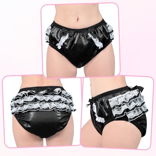 Image of Littleforbig Comfortable Washable Reusable Ruffled Lace Bow Pretty Shiny Glitter Waterproof Adult Training Pants