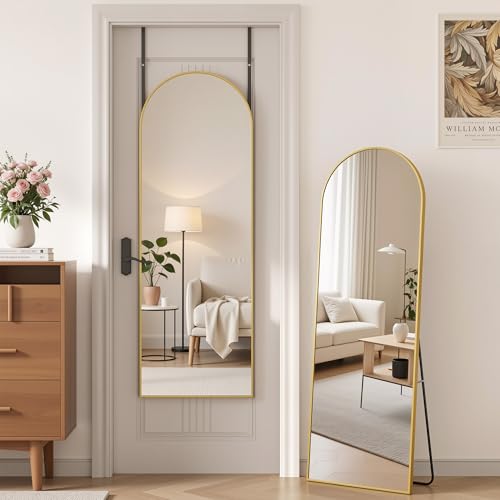 Image of Antok Full Length Mirror, 58 inchx21 inch Floor Mirror, Arched Floor Standing Freestanding Arch Full Body Mirrors with Stand for Bedroom, Hanging Mounted for Living Room Cloakroom,Gold