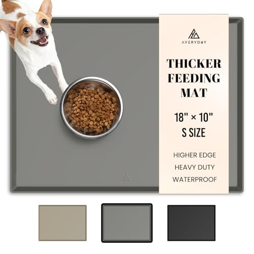AVERYDAY 100% Waterproof Thicker Silicone Dog Food Mat, 0.63'' Raised Edge Bowl Mat for Food & Water, Non Slip Pet Feeding Placemat for Messy Drinkers, Perfect for Large Medium Small Breeds, 18"x10"