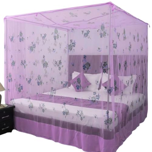 Image of Mosquito Net for King Size Bed - Foldable Square Mosquito Net Double Bed | Mosquito Net for Queen Size Bed | Mosquitoes Net for Sukun Wali Neend (6.5ft x 6.5ft, White) (Purple)