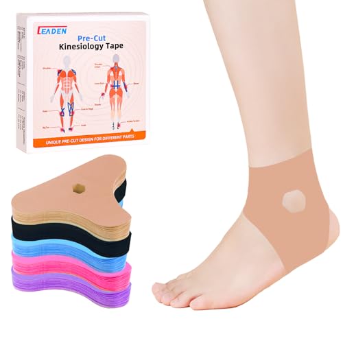 IEADEN Precut Kinesiology Tape for Ankle 20 Pcs - Ankle Support & Stability Ankle Pain Relief - Waterproof & Elastic Breathable Hypoallergenic Latex-Free Tape Beige