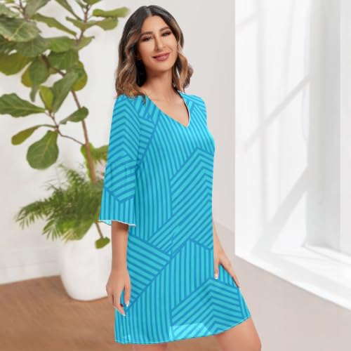Robe d'été légère fluide imprimée bleu avec décolleté chic - 3