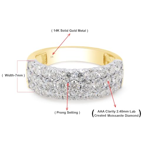 SAVEARTH DIAMONDS 1 1/2 cttw Round Cut Lab Created Moissanite Diamond 3-Row Half Eternity Anniversary Band Ring For Women In 10K Or 14K Solid Gold (VVS1 Clarity, 1.50 Cttw)2