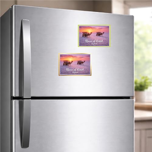 Image of Decorative Fridge Magnet with Glowing Border | Pack of 1 (Rann of Kutch, Gujarat, 3x2 inch - Fluorescent Border)