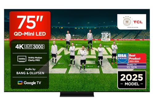TCL 75C7K 75 Zoll QD-Mini LED Fernseher, 4K HDR Premium 3000, Smart Google TV mit 144Hz Motion Clarity Pro (Dolby Vision IQ & Atmos, CrystGlow HVA Panel)