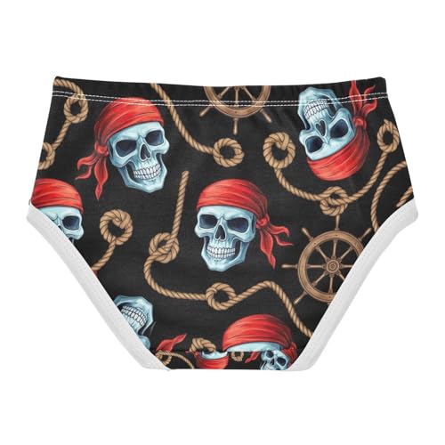 Blue Pirate Skulls Black Toddler Girls Panties, Girls Underwear, 2T–8 Years2
