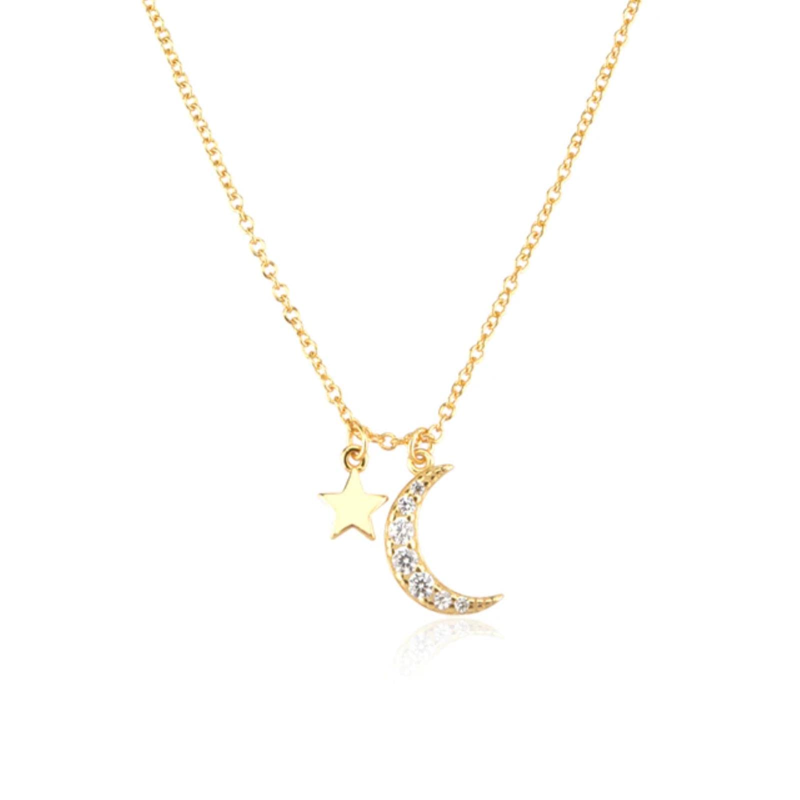 925 Sterling Silver Gold Zircon Cz Moon Star Charm Ciondolo Collana A Catena Lunga 2021 Gioielli da Sposa da Donna Cristallo