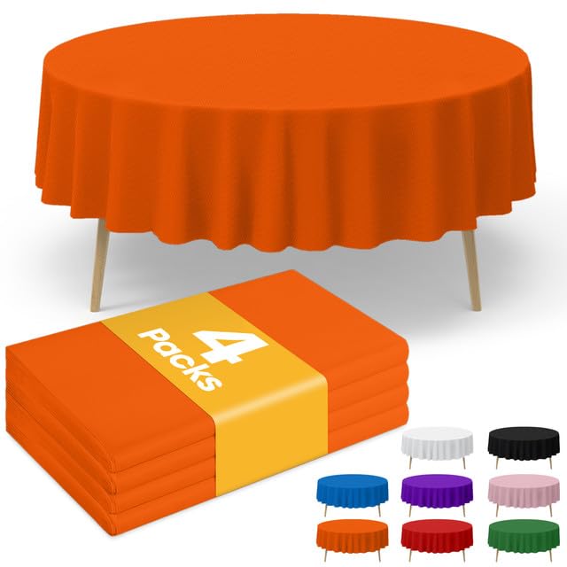 Niuara Lot de 4 nappes rondes orange de 213,4 cm pour tables rondes, nappe en plastique pour une utilisation jetable, nappe de table pour fête de vacances,...