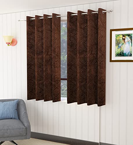 Image of Homefab India 2 Piece Velvet Window Curtains - 5 feet, Brown