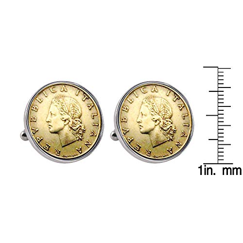 Mancuernillas con monedas Lira italianas plateadas miniatura 2