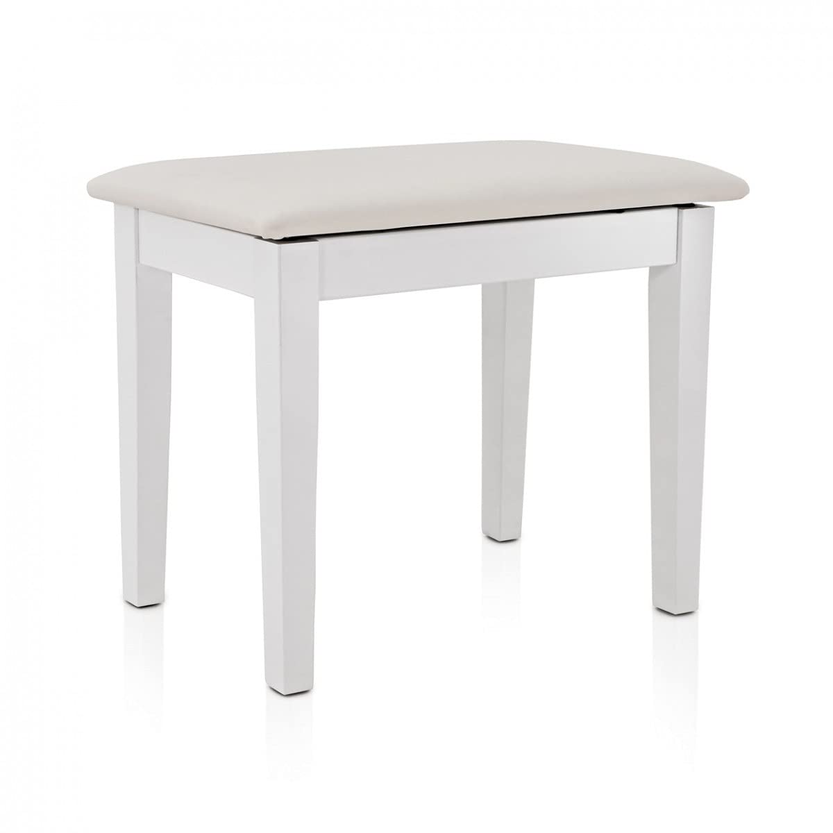 gear4music Taburete Blanco para Piano con Almacenamiento | Elegante cojín blanco en polipiel para el confort, montaje fácil en kit, amplio compartimento de almacenaje para partituras