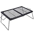 REDCAMP Folding Campfire Grill Heavy Duty Steel Grate, Portable Over Fire Camp Grill for Outdoor Open Flame Cooking Large
