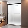 Frosted Shower Doors, 44-48 in W x 72 in H, 1/4 in(6mm) Tempered Glass, Black Semi-Frameless Sliding Shower Door with Aluminum Frame