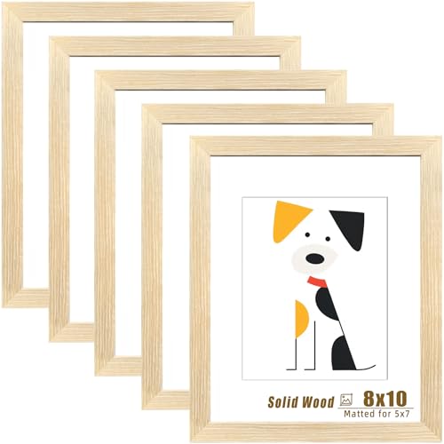 LUCKYLIFE 8x10 Picture Frame Solid Natural Wood, Display 5x7 photo with Mat or 8x10 without Mat for Wall Hanging and Tabletop, Set of 5