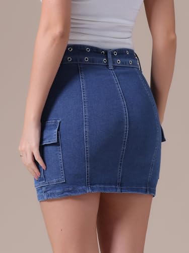 Women's Summer Denim Skirts High Waisted Stretchy Bodycon Mini Cargo Jean Skirt4