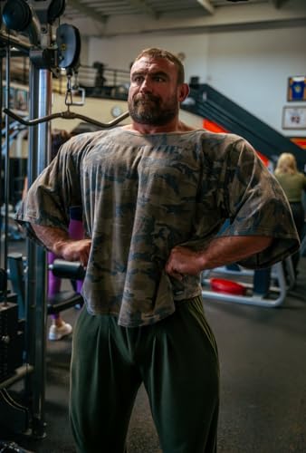 Men's Oversize Camo Rag Top Gym Bodybuilding and Lifting T-Shirt with 3/4 Sleeve Vintage Old School Rag Top2