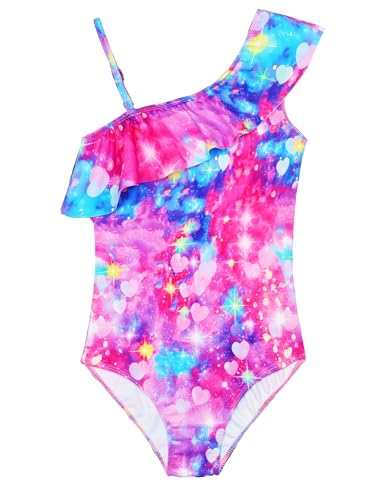 Snowheart Girls Swimsuit Adjustable Shoulder Strap UPF50+ One-Shoulder Ruffle Bathing Suit 3-12T