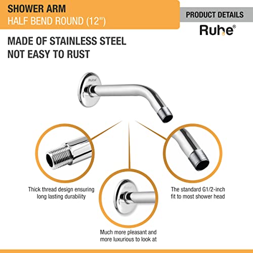 Image of Ruhe Round Shower Arm | Premium Grade Stainless Steel Shower Holder | 12 Inches Round Half Bend