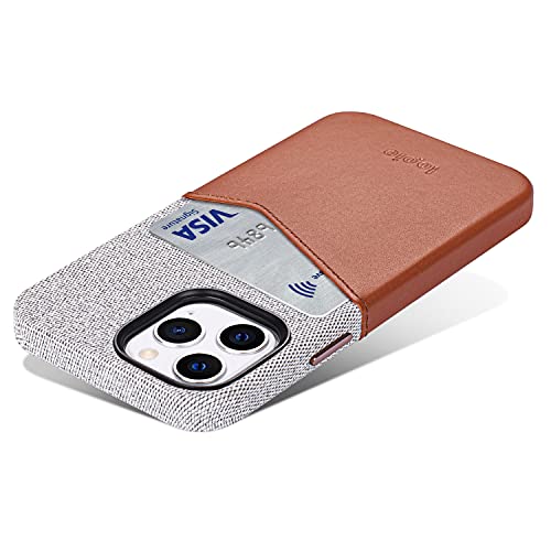 Lopie [Sea Island Cotton Series] Leather Card Case Compatible with iPhone 13 Pro Max - Enhanced Camera Protection - Fabric Protective Cover with Card Holder Design - 2 Card - Brown