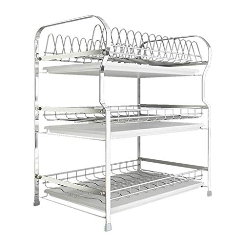 GLJTUO Escurridor De Platos con Bandeja De 3 Niveles | Escurridor Grande para Cocina | Estante De Almacenamiento para Cocina | Escurrecubiertos | Acero Inoxidable 304