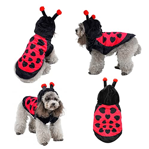 Yoption Ladybug Dog Cat Costume, Pet Puppy Halloween Christmas Funny Cosplay Costume Hoodie Outfits Clothes (M)