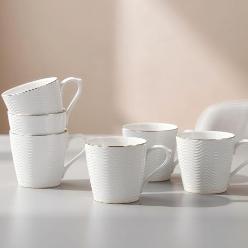Image of U.P.C. Ceramic Tea Cups Set of 6| Microwave & Dishwasher Safe Cup Set of 6 for Tea & Coffee | Premium Coffee Mugs Set of 6 | Stylish Cups for Home & Office with Bone-Ash Free-150ml.