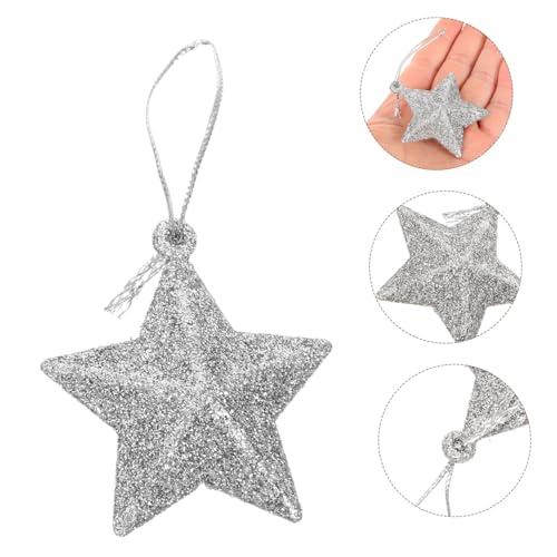 Heallily H14WQUUM1MO16R09ONYBAHLB 24Pcs Silver Glitter Star Ornament, Christmas Glitter Stars Hanging Ornaments thumb #1
