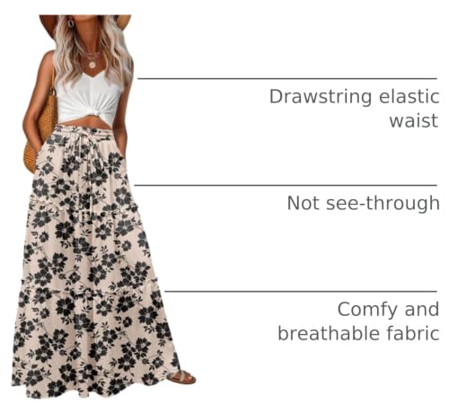 Image of Lepunuo Womens Casual Boho High Waisted Flowy Maxi Skirts Tiered Floral Long Skirts with Pockets for Summer Beach Vacation