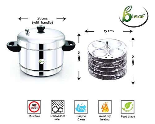Image of BLeaf Stainless Steel-Idli cooker (Induction & Standard) with Regular Idli Stand /Idli Plates (6 Plates, 24 Idlis) - BV (IC+6RIS)