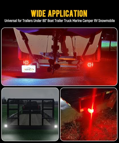 Image of Partsam 12V Submersible Square Led Trailer Lights, Red White LED Stop Turn Tail Reverse Backup License Side Marker Running Light Lamp for Trailers Under 80 inch, Truck, IP68, Black Clear Lens