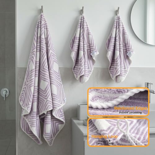 Image of Story@Home K-Cloud Luxury Bath Towel Set for Gifting, Microfiber Towels, 500 GSM, Ultra Soft, Quick Dry, 3X More Absorbent Than Cotton Towels, 1 Bath Towel & 2 Hand Towels, Gift Box, Set of 3-Purple