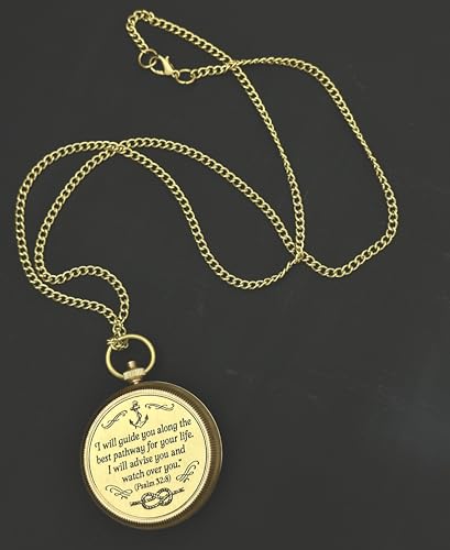 Brújula de bolsillo de latón grabada con Escritura – “Yo te guiaré” Salmo 32:8 | Regalo religioso para hombres y niños miniatura 4