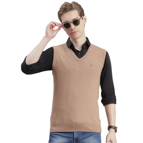 Image of Monte Carlo Off White Solid V Neck Sweater | Warm Woolen Pullover for Men | Soft Comfortable Knitted Winter Wear Sweater for Men's