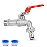 1/2 Zoll Wasserhahn Garten, Absperrhahn Tropffrei, Legierung Kugelhahn Aussen Frostsicher Auslaufhahn, mit Rollendichtband und Schlauchanschlüsse, für Garten Waschmaschine Regentonne Wasserhahn