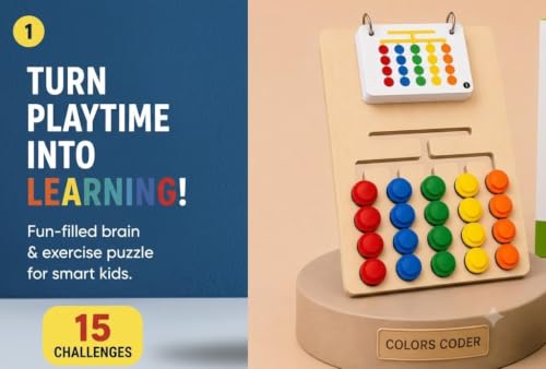 Image of Sky Tech Colour Coder Wooden Game Montessori Slide Puzzle Color Pattern Matching Wooden Puzzle Learning Toys Logic Brain Game for Kids 4-8 Years Birthday Gift for Boys & Girls Educational Activity