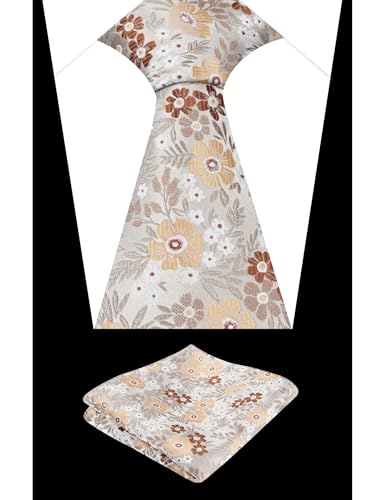 Image of Alizeal Mens 3.15'' Natural Flower Pattern Tie with Floral Pocket Square Set
