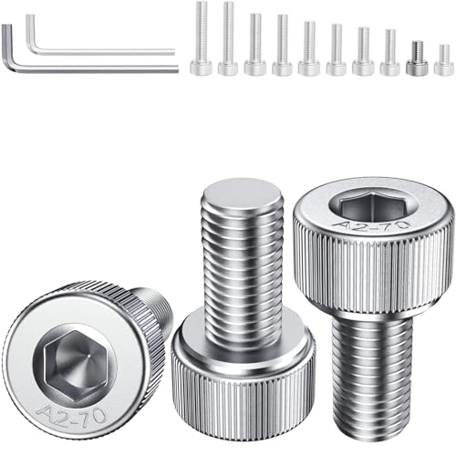 YOOPIN 60 Stück M6 x 10mm Innensechskant Schrauben, DIN912 M6 Inbusschrauben Edelstahl A2 V2A, Zylinderschrauben mit Sechskantschlüsseln, Zylinderkopfschrauben für Möbel und Heimwerkerarbeiten