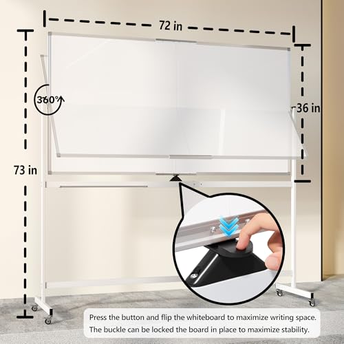 Image of Large Rolling Whiteboard on Wheels, 72 inch x 36 inch Double-Sided Mobile White Board with Stand, 6' x 3' Portable Standing Magnetic Dry Erase Board Easel for Home Office Classroom School, Silver