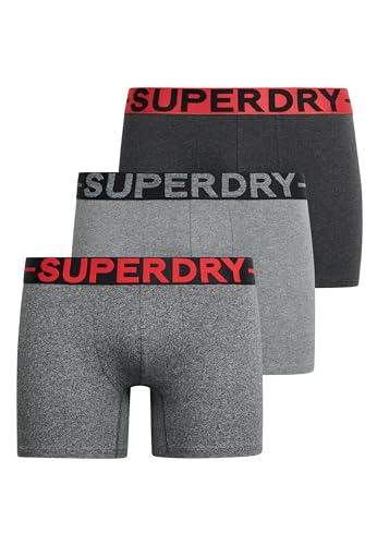 Superdry Herren Boxershorts aus Bio-Baumwolle im 3er-Pack Asphalt Gesprenkelt/Karstschwarz Mega Gesprenkelt/Noos Grau Meliert M