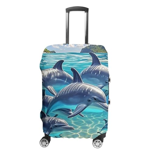 Dolphins Art Luggage Cover, Elastic Luggage Protector Fits 19-32in Suitcases, Washable & Anti-Scratch Suitcase Cover for Men Women XL