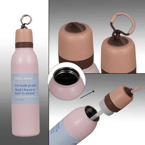Image of LHOTSE Water Bottle for Office Use - Leak Proof Stainless Steel Bottle with Built-In Straw, 24oz (720ml), BPA Free, Easy Carry Loop, Durable for Daily Hydration