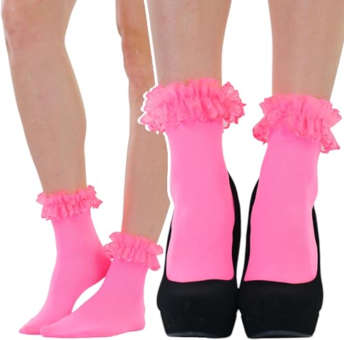 Image of ToBeInStyle Women's Indie Girl Ruffle Trim Heart Net Design Ankle High Fashion Socks