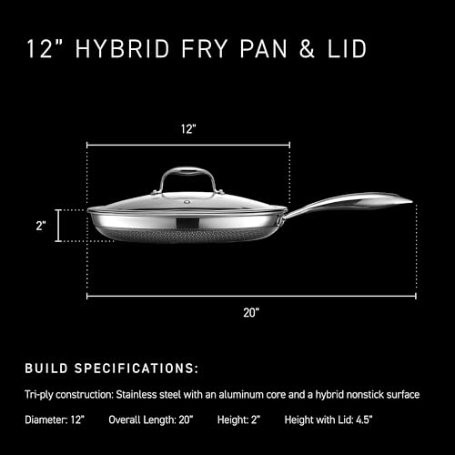 HexClad Hybrid Nonstick 12-Inch Frying Pan with Tempered Glass Lid, Stay-Cool Handle, Dishwasher-Friendly, Oven-Safe Up to 900°F, Induction Ready, Compatible with All Cooktops #2