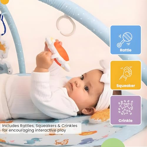Image of Baby Playgym for Babies | Activity Play Gym Mat with 5 Hanging Toys|Foldable&Durable Cotton Play Mat|Baby Crawling Mats for Floor for 0 to 24 Months (Jungle) - White
