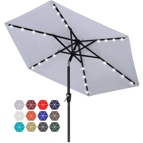 Image of ABCCANOPY Durable Solar Led Patio Umbrellas with 24LED Lights 7.5FT with 6 Sturdy Ribs (Fog Gray)