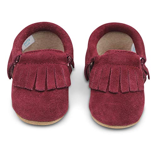 Dotty Fish Zapatos para bebés de bebés. Mocasines con borlas. Zapatos de Cuna Prewalkers Antideslizantes. Chicos Chicas. Bayas Rojas. 0-6 Meses (17 EU)