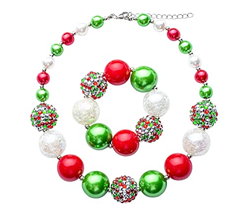 Sunrade Dress Up Jewelry for Little Girls Kids Necklaces Fashion Girls Chunky Beads Bubblegum Necklace and Bracelet Set Pink Purple Diamond Bead Set fit Age 3 Years and Up